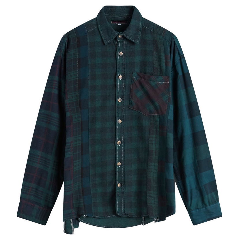 Košeľa Needles 7 Cuts Over Dye Flannel Shirt Green Zelené | PU353-GRN