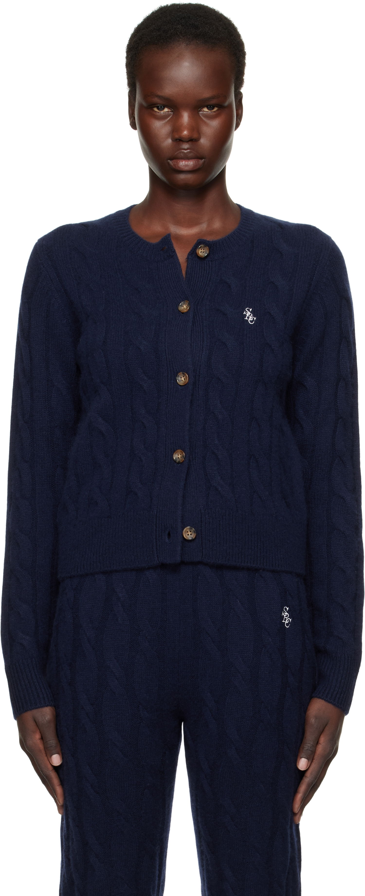 Sveter Sporty & Rich 'SRC' Cableknit Cashmere Cardigan Navy | CA003512302BL32, 0