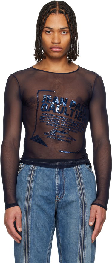 Tričká a tielka Jean Paul Gaultier 'The Embroidered' Sheer Mesh Long Sleeve Top Navy | 25/04-W-TO381-M001-59, 0