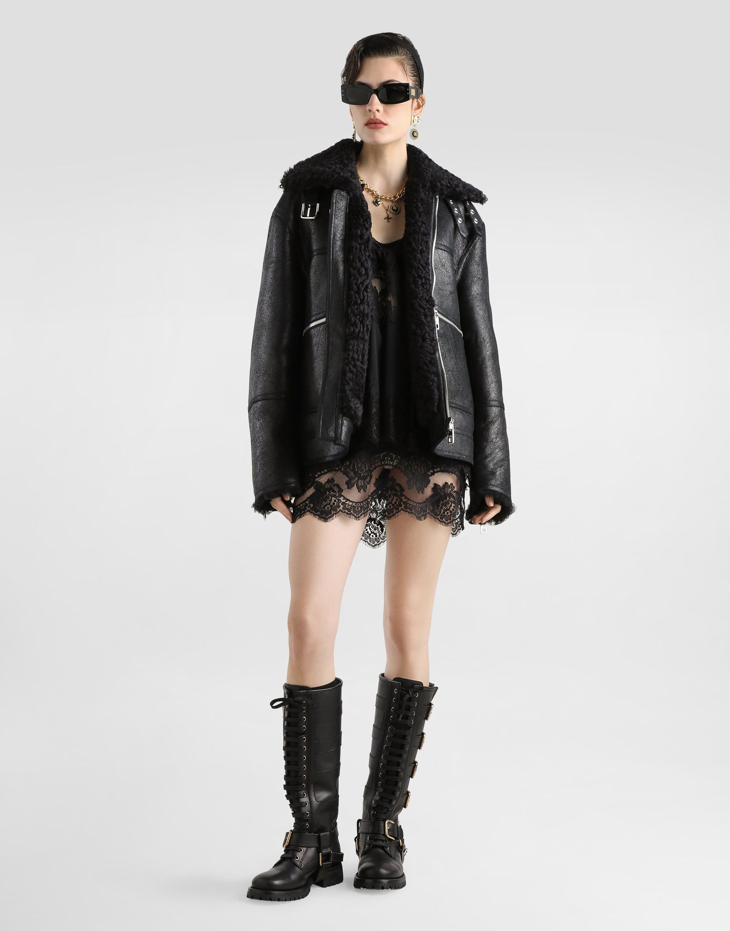 Bunda Dolce & Gabbana Dolce & Gabbana Shearling Biker Jacket Čierna | F9S79LFUP94N0000, 1