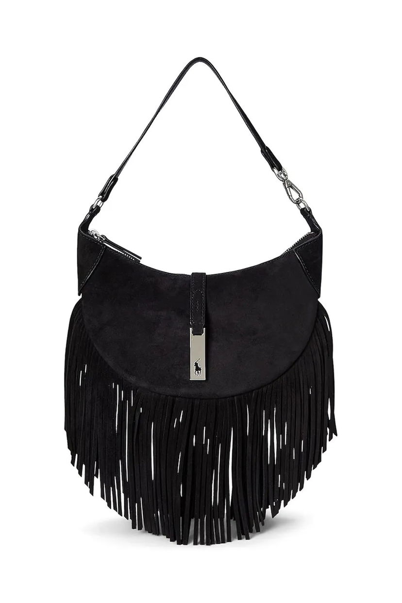 Kabelka Polo by Ralph Lauren Suede Fringed Hobo Bag Čierna | 428902588