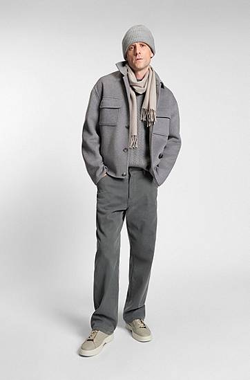 Sveter BOSS Virgin-wool sweater with herringbone structure Šedá | 50549980, 1