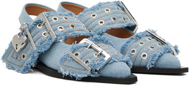 Šaty GANNI GANNI Charms Buckle Denim Flats Modrá | S2939, 3
