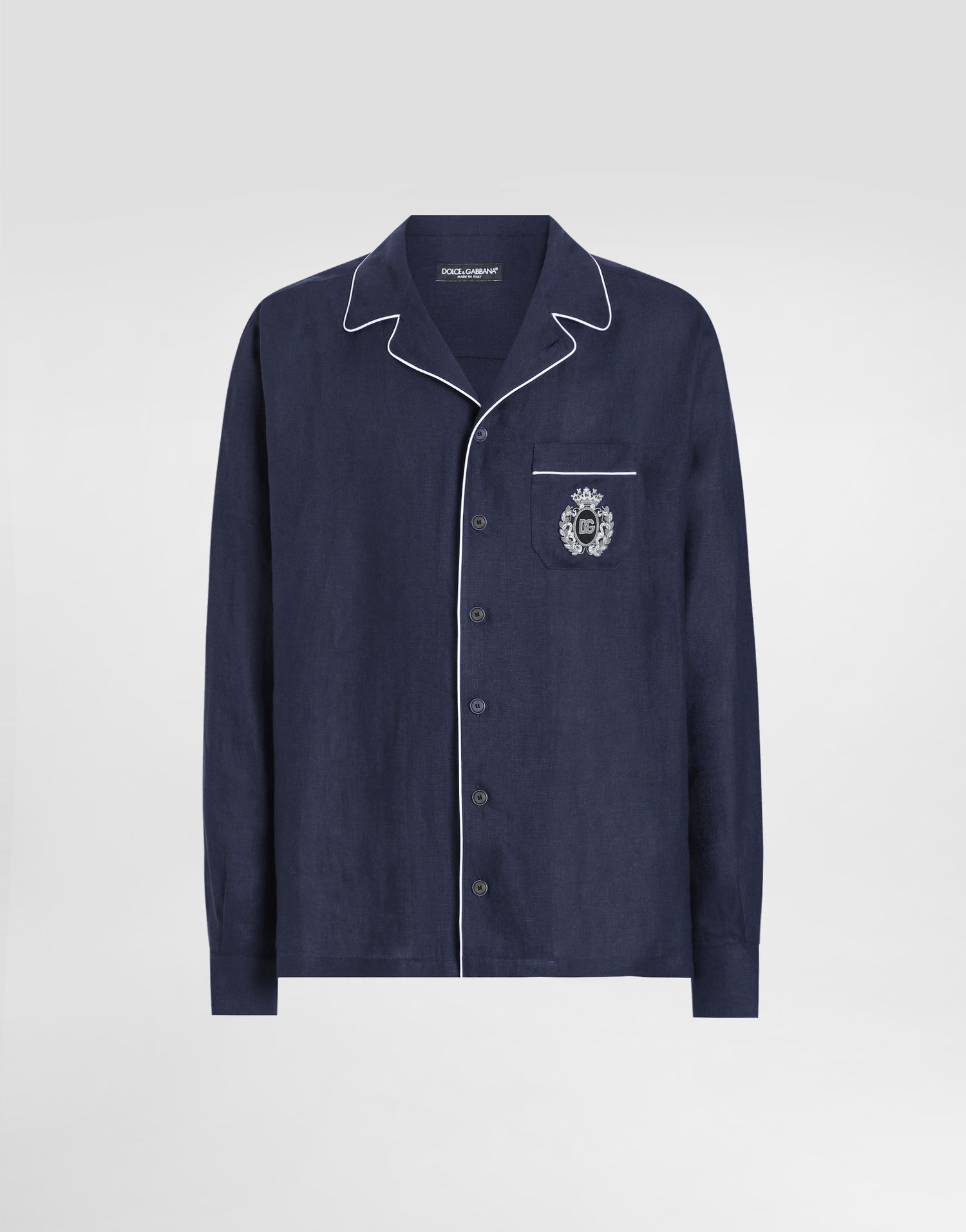 Košeľa Dolce & Gabbana Dolce & Gabbana Linen Vanity Shirt with Heraldic Emblem Navy | G5IF1ZFU4LGB0665, 0