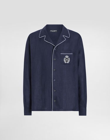 Košeľa Dolce & Gabbana Dolce & Gabbana Linen Vanity Shirt with Heraldic Emblem Navy | G5IF1ZFU4LGB0665, 0