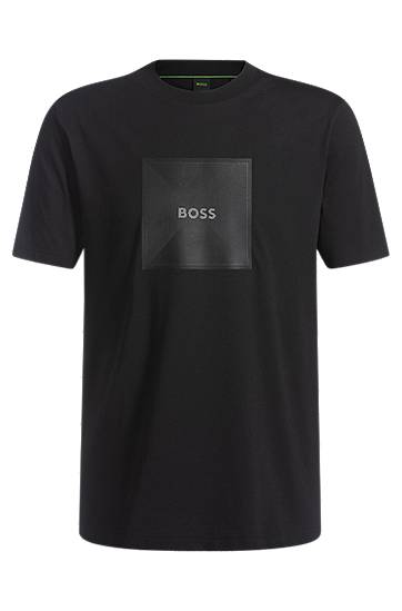 Tričko BOSS BOSS Cotton-Jersey T-Shirt with Logo Patch Čierna | 50538096, 0