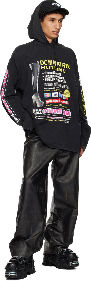 Mikina VETEMENTS Vetements 'Dominatrix Hotline' Jersey Hoodie Čierna | UA66HD880B, 3