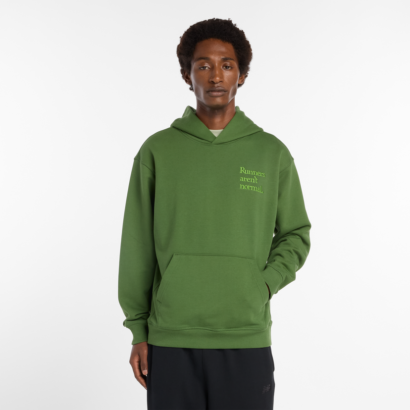Mikina New Balance Hoodie with 'Runners aren't normal' Slogan Zelené | NBMT53918DAE