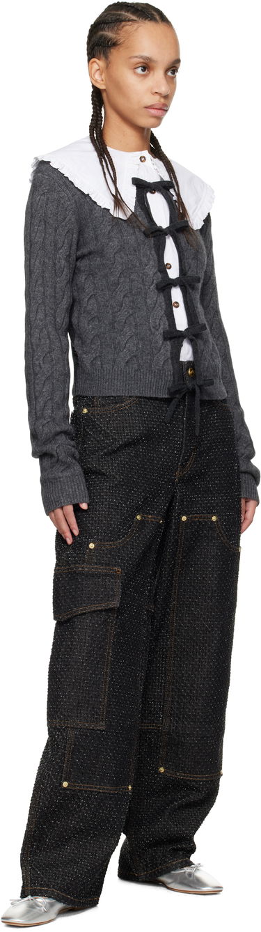Sveter GANNI Ganni Cashmere Blend Tie Front Cardigan Šedá | K2413, 4