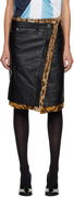 Martine Rose Wrap Leather Midi Skirt with Leopard Print Fur Trim
