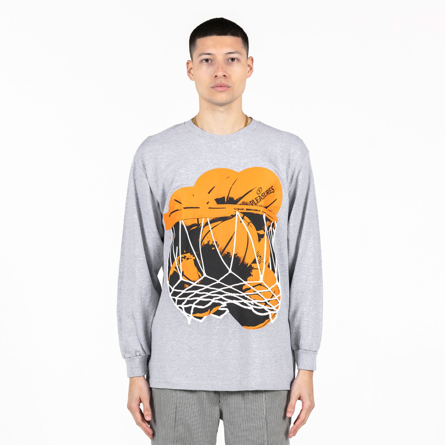 Tričko Pleasures Hoops Long-Sleeve Tee Heather Grey Šedá | P23SP055-GREY, 0