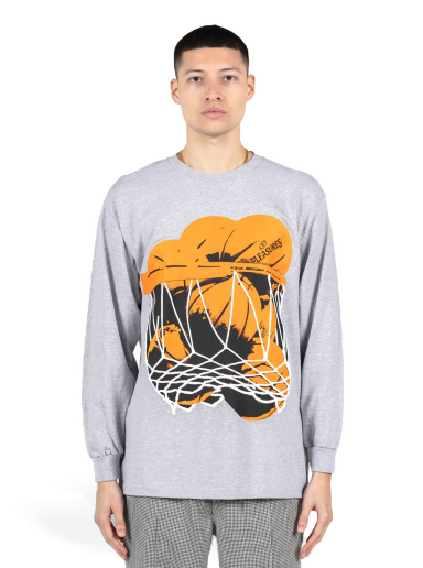 Tričko Pleasures Hoops Long-Sleeve Tee Heather Grey Šedá | P23SP055-GREY