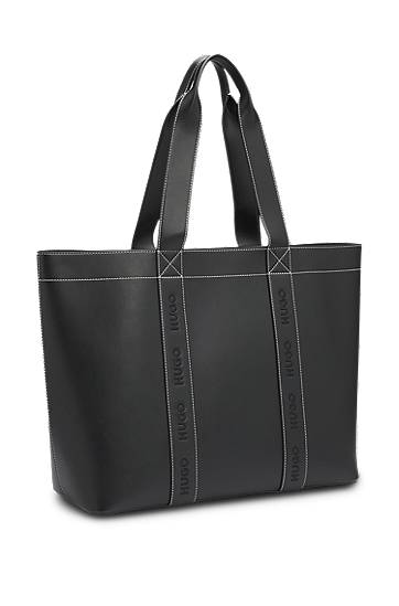 Tote bag BOSS Faux-Leather Tote Bag with Embroidered Logos Čierna | 50547481, 1