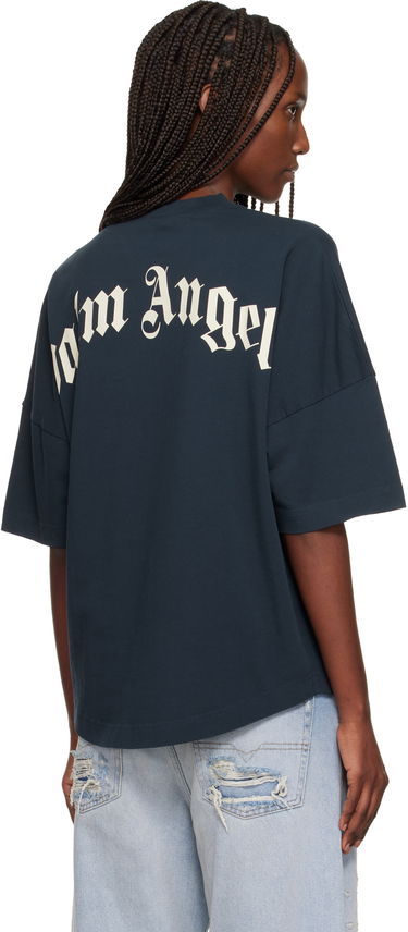 Tričko Palm Angels Curved Logo Collar Oversized T-shirt Navy | PWAA07DF25JER0014903, 2