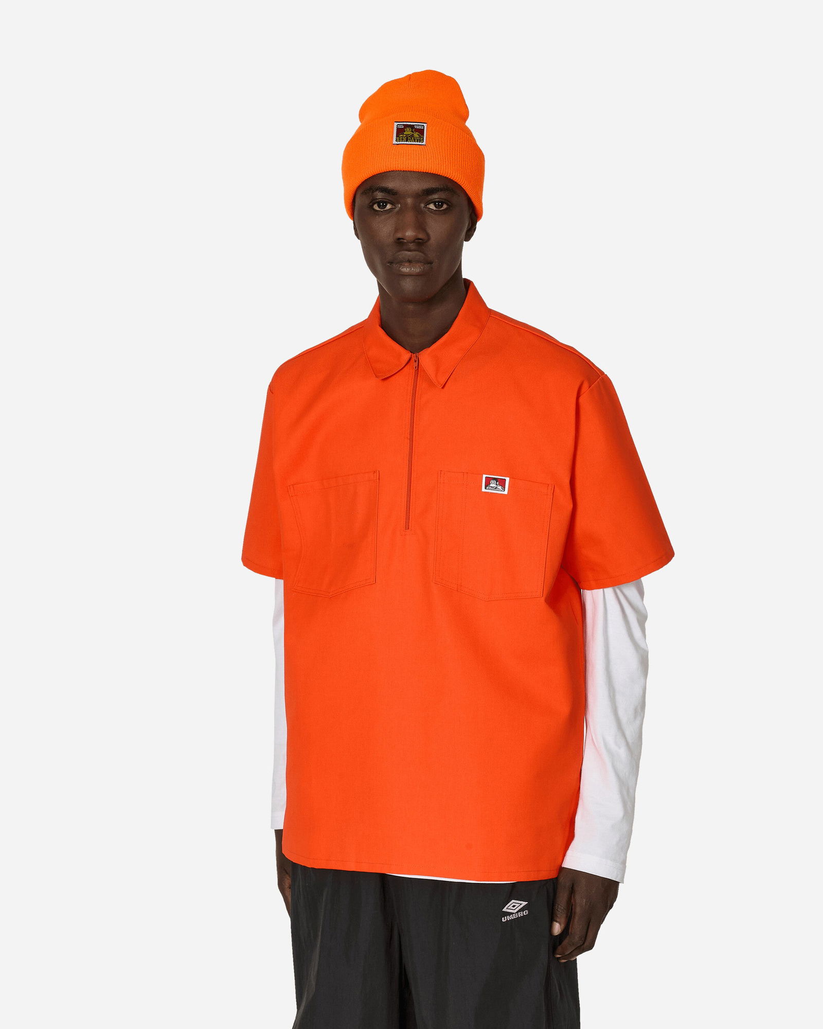 Men's Orange Half-Zip Short Sleeve Shirt