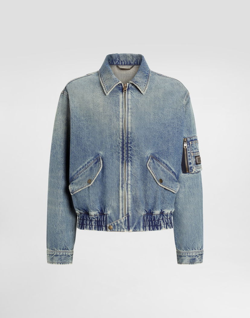 Bomber bunda Dolce & Gabbana Men's Denim Bomber Jacket Modrá | G9BKNDG8ME5S9001