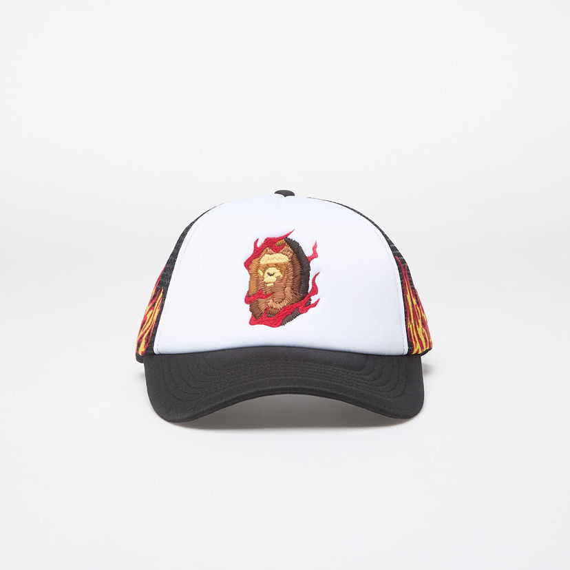 Šiltovka BAPE A BATHING APE Embroidery Fire Logo Trucker Cap Black Biela | 001CPK301311M BLK