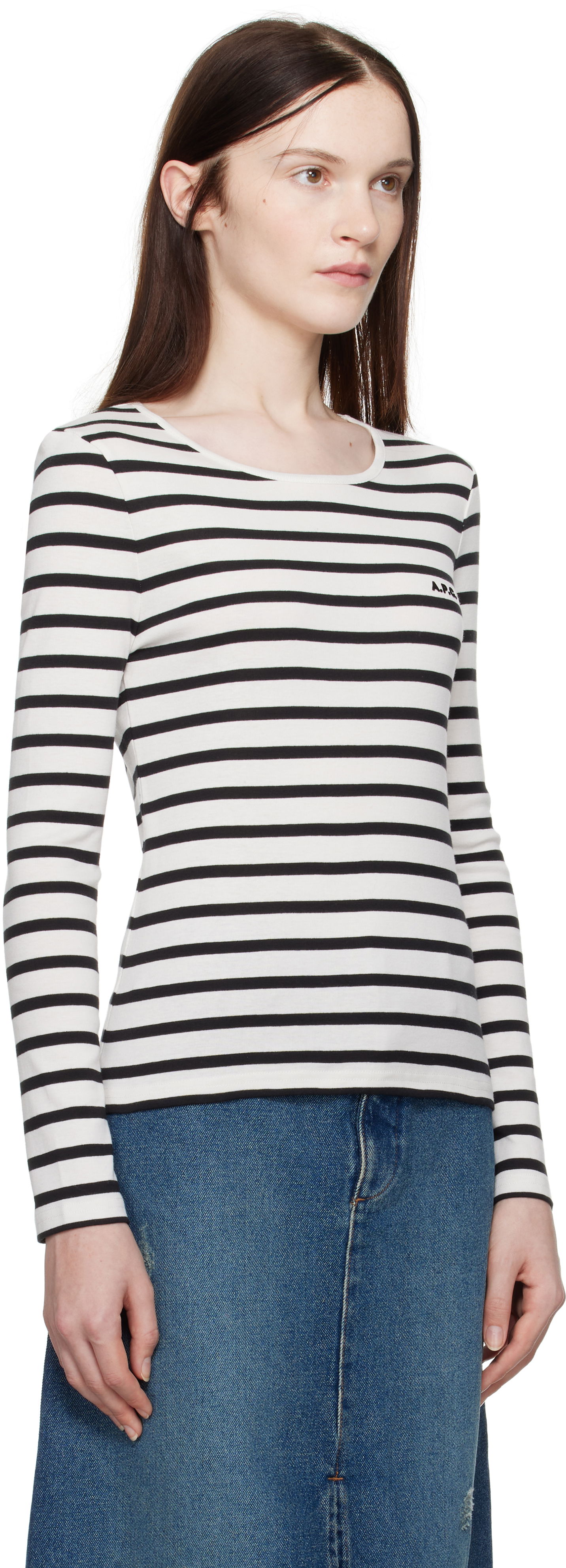 Tričko A.P.C. Striped Long Sleeve T-Shirt Biela | COHCA-F26373, 1