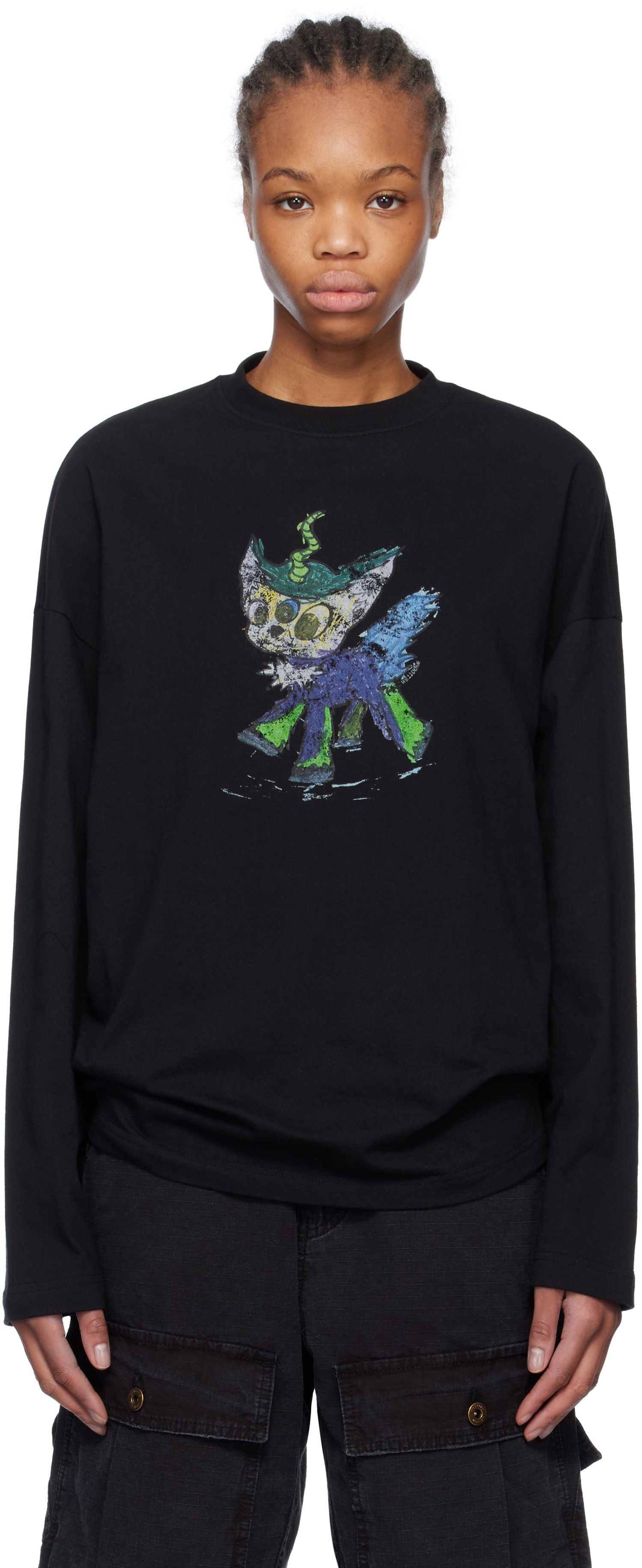 Tričko We11done We11done Monster Drawing Long Sleeve T-Shirt Čierna | WD-TT0-25-745-U-BK, 0