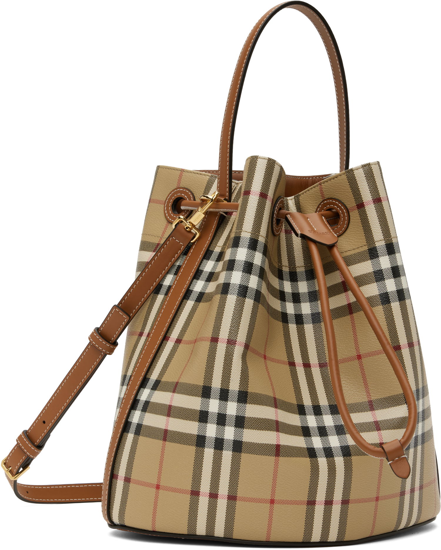 Kabelka Burberry Burberry Vintage Check & Leather Drawstring Bucket Bag Béžová | 8109795, 1