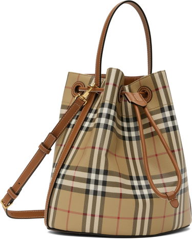 Kabelka Burberry Burberry Vintage Check & Leather Drawstring Bucket Bag Béžová | 8109795, 1