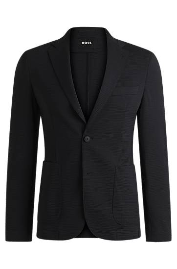 Bunda BOSS BOSS Slim-Fit Stretch Seersucker Suit Jacket Čierna | 50540703, 0