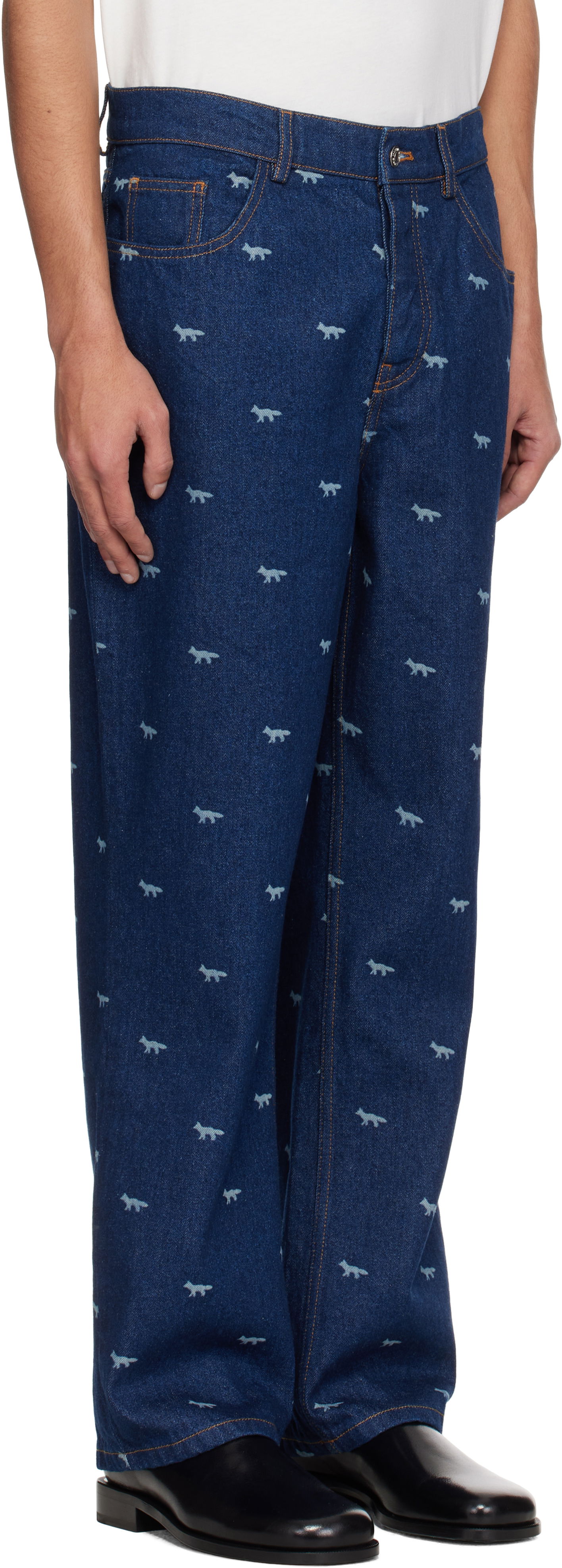 Džínsy MAISON KITSUNÉ Maison Kitsuné Fox Print Relaxed Jeans Modrá | OM01105WD4014, 1