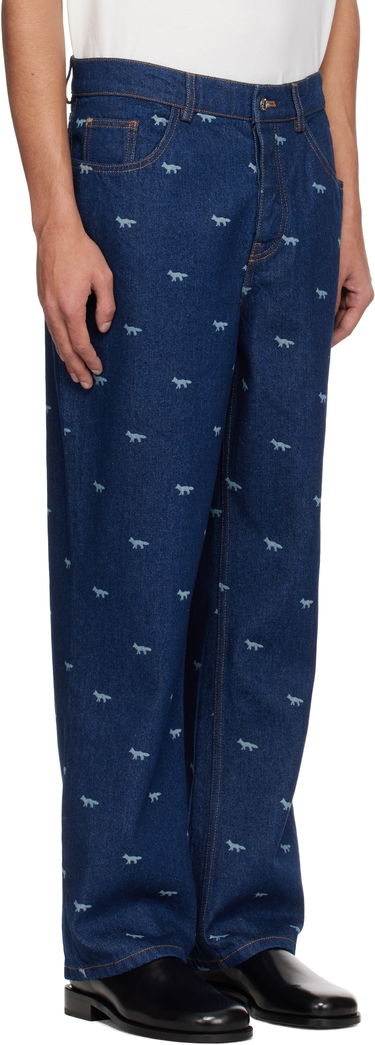 Džínsy MAISON KITSUNÉ Maison Kitsuné Fox Print Relaxed Jeans Modrá | OM01105WD4014, 1