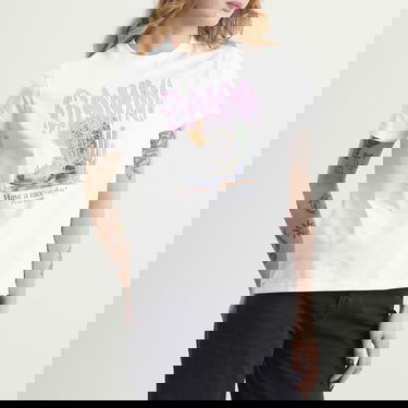 Tričko GANNI Cowboy Boot and Cactus Graphic T-Shirt Biela | A1050075-151, 2