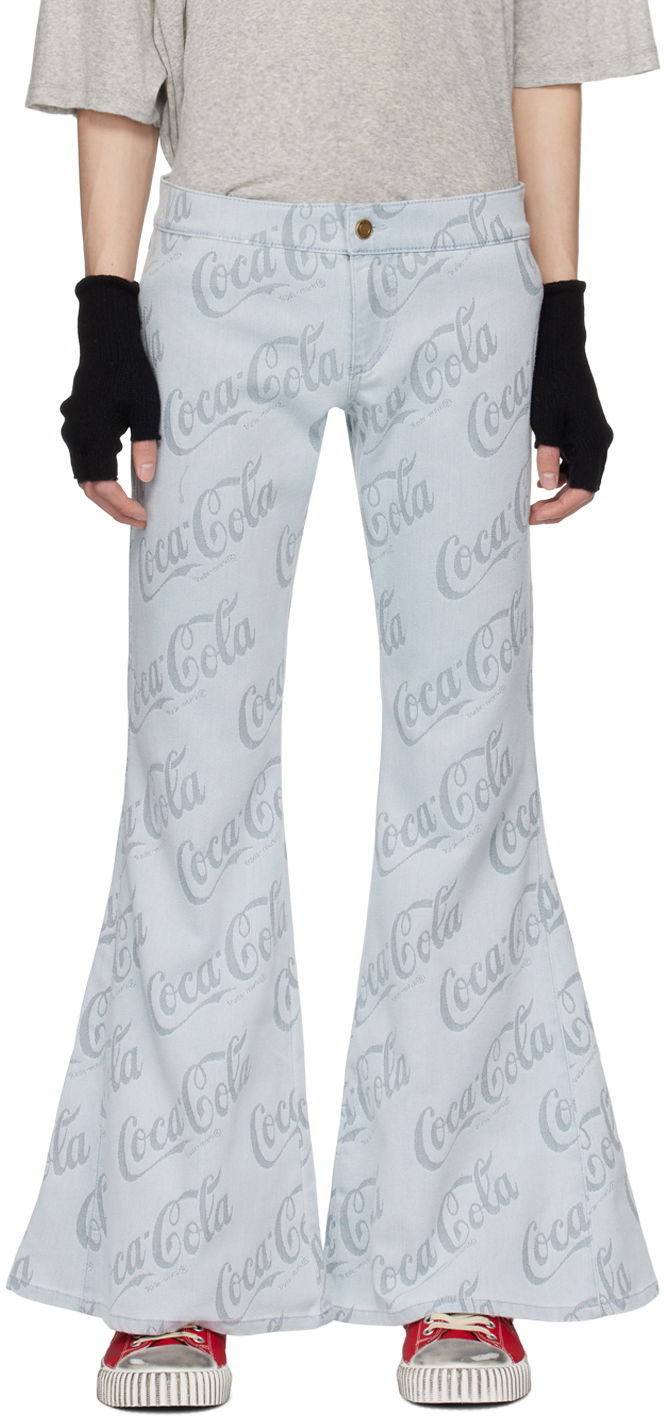 Džínsy ERL Jacquard Logo Pattern Flare Jeans Modrá | ERL08P014, 0