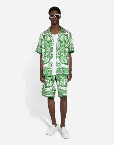 Košeľa Dolce & Gabbana Silk Twill Hawaiian Shirt With Majolica Print Zelené | G5JH9THI1S6H85DQ, 1