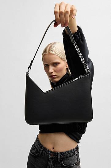 Taška cez rameno BOSS Faux-leather Shoulder Bag with Logo Strap Čierna | 50536988, 1