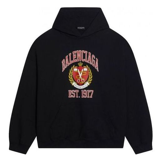 Mikina Balenciaga Est. 1917 College Logo Print Wide Fit Hoodie Čierna | 675003TLV901076, 0