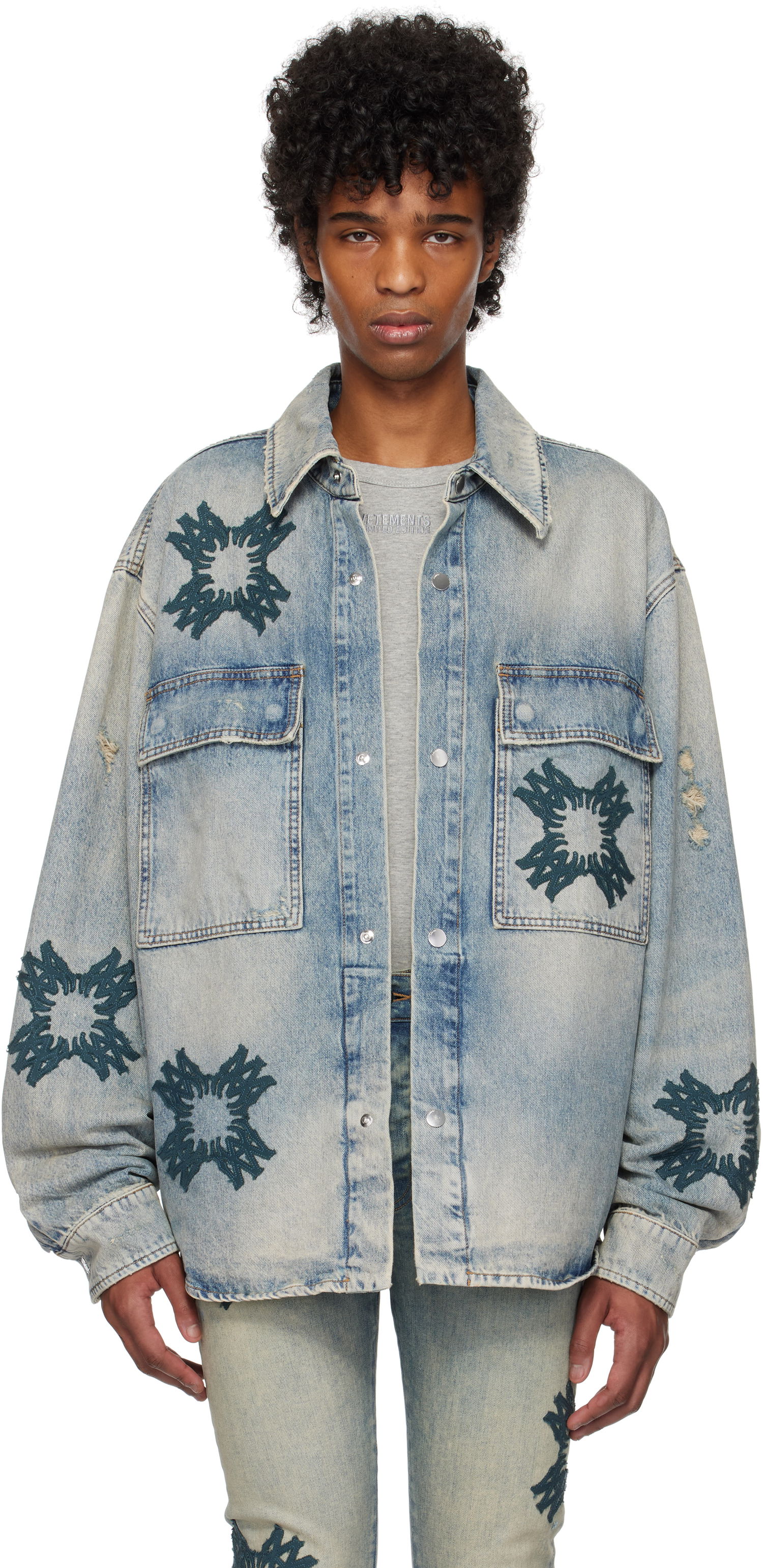 Košeľa AMIRI AMIRI MA Quad Appliqué Denim Overshirt Modrá | AMDNOS1012, 0