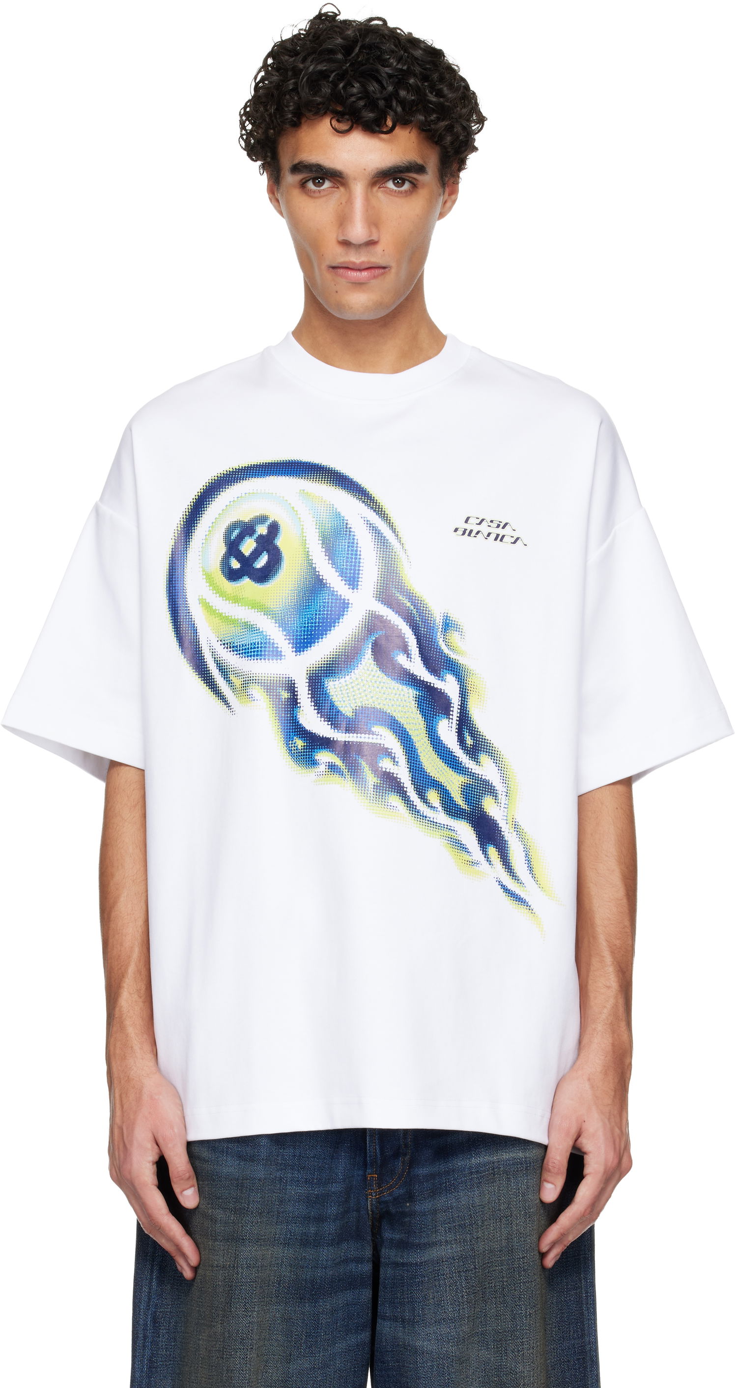 Tričko Casablanca Casablanca Flaming Tennis Ball Oversized Short Sleeve T-shirt Biela | M-SP26-JTS-064-01, 0