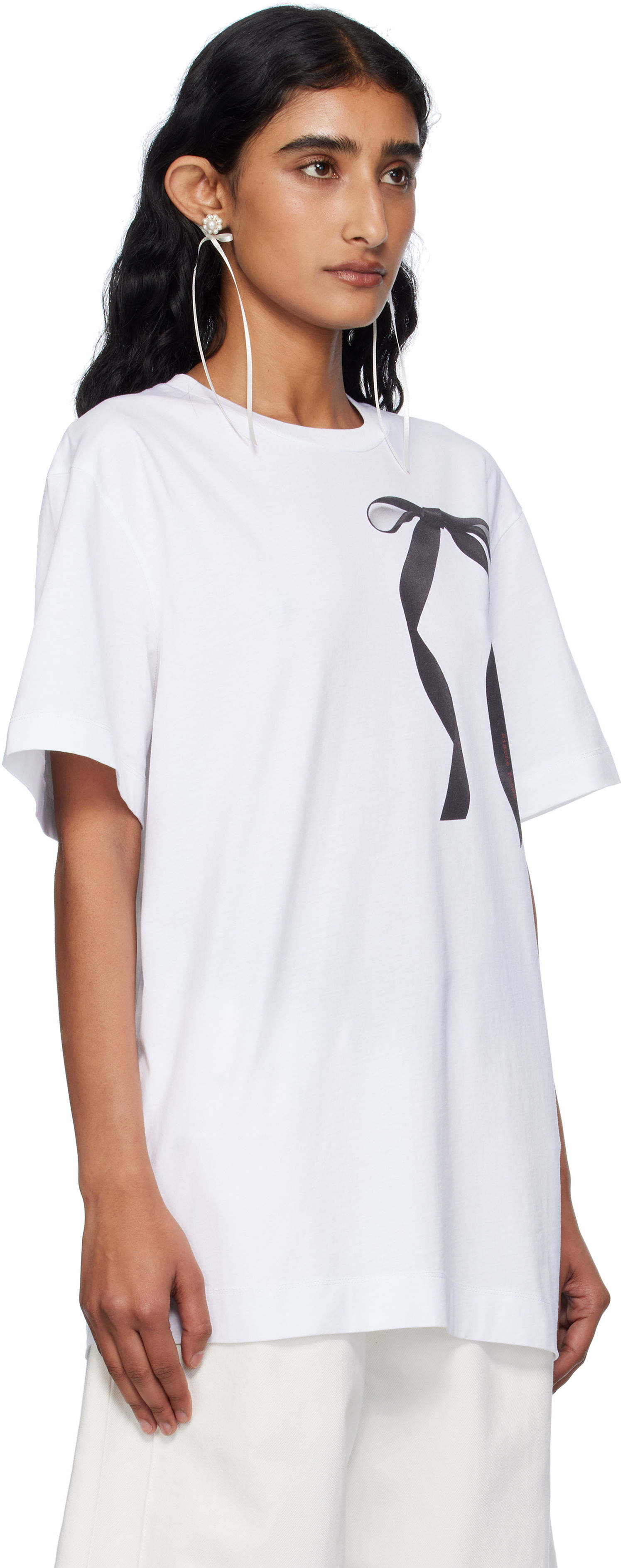 Tričko Simone Rocha Simone Rocha Ribbon Bow Tail T-shirt Biela | 5195P55-W 0569, 1