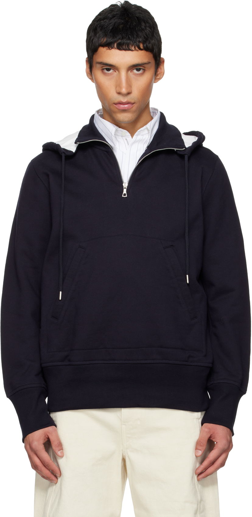Mikina Dries Van Noten Dries Van Noten Half-Zip Hoodie Navy | 252-021144-2611
