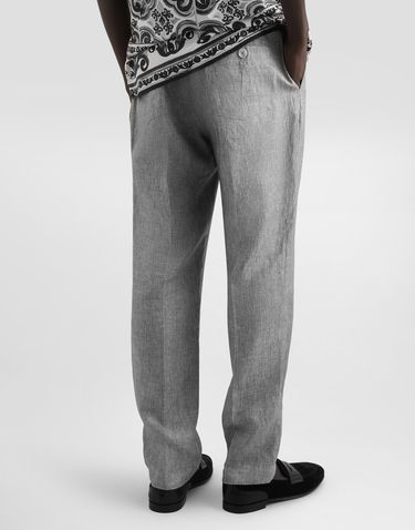 Nohavice Dolce & Gabbana Dolce & Gabbana Washed Linen Canvas Drawstring Trousers Šedá | GP12PTFU4MFS8290, 2