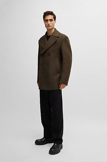Kabáty BOSS BOSS Double-Breasted Wool Blend Coat Zelené | 50527932, 1