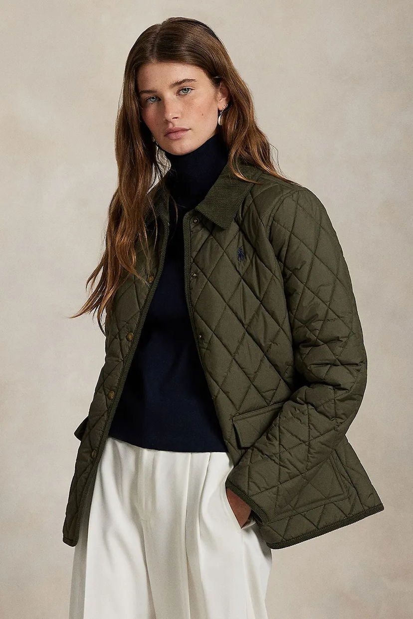 Bunda Polo by Ralph Lauren Lightweight Diamond Quilted Jacket with Corduroy Collar Zelené | 211965336