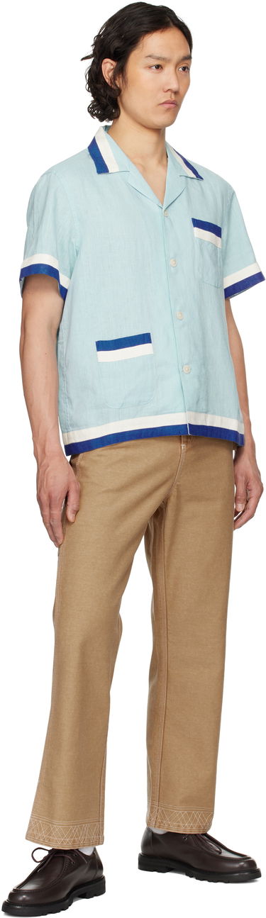 Košeľa Bode Bode Seedling Stripe Linen Resort Shirt Modrá | MRS25SH031, 3