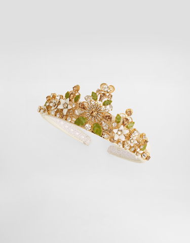 Šperky Dolce & Gabbana Headband with Rhinestones, Enamel Flowers and Leaves Biela | WHR6J1W1111W0001, 2