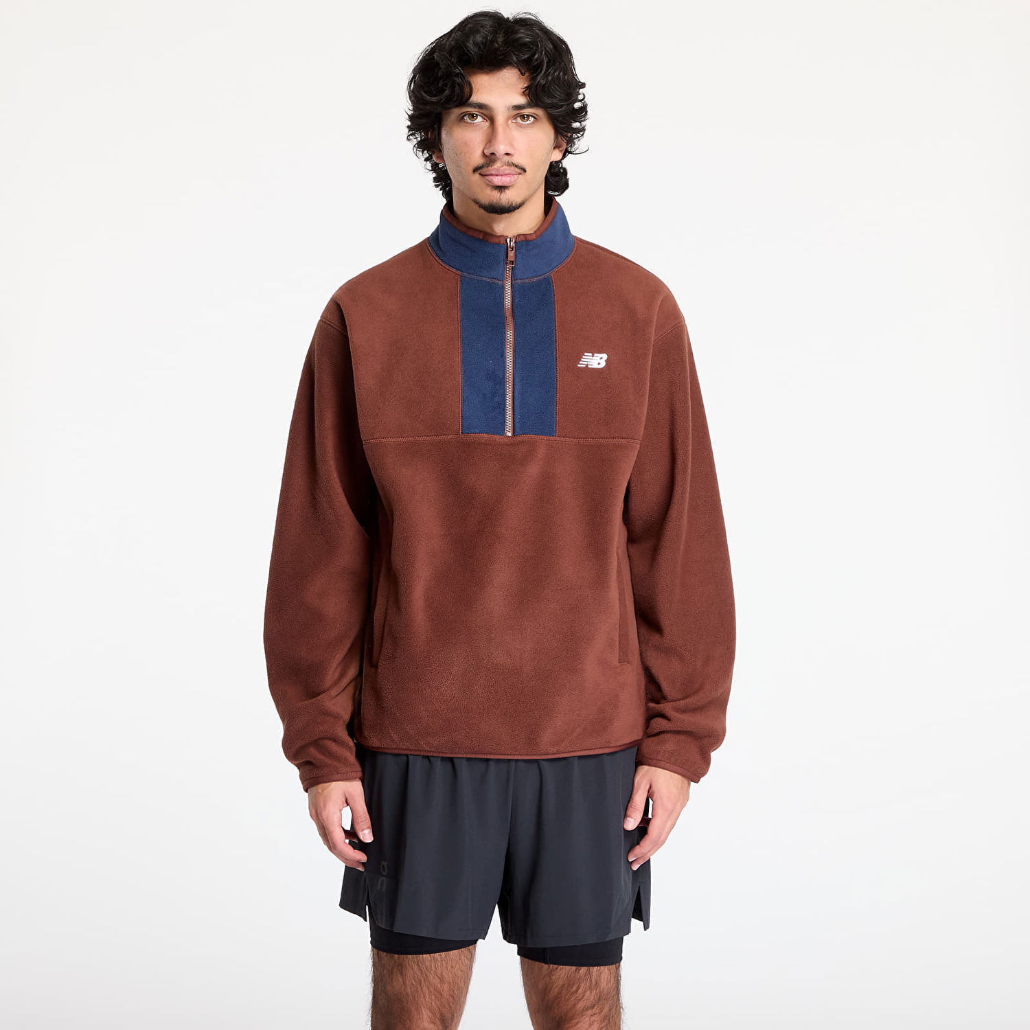 Sveter New Balance Polar Fleece 1/2 Zip Sweatshirt Hnedá | MT43518ROK, 0
