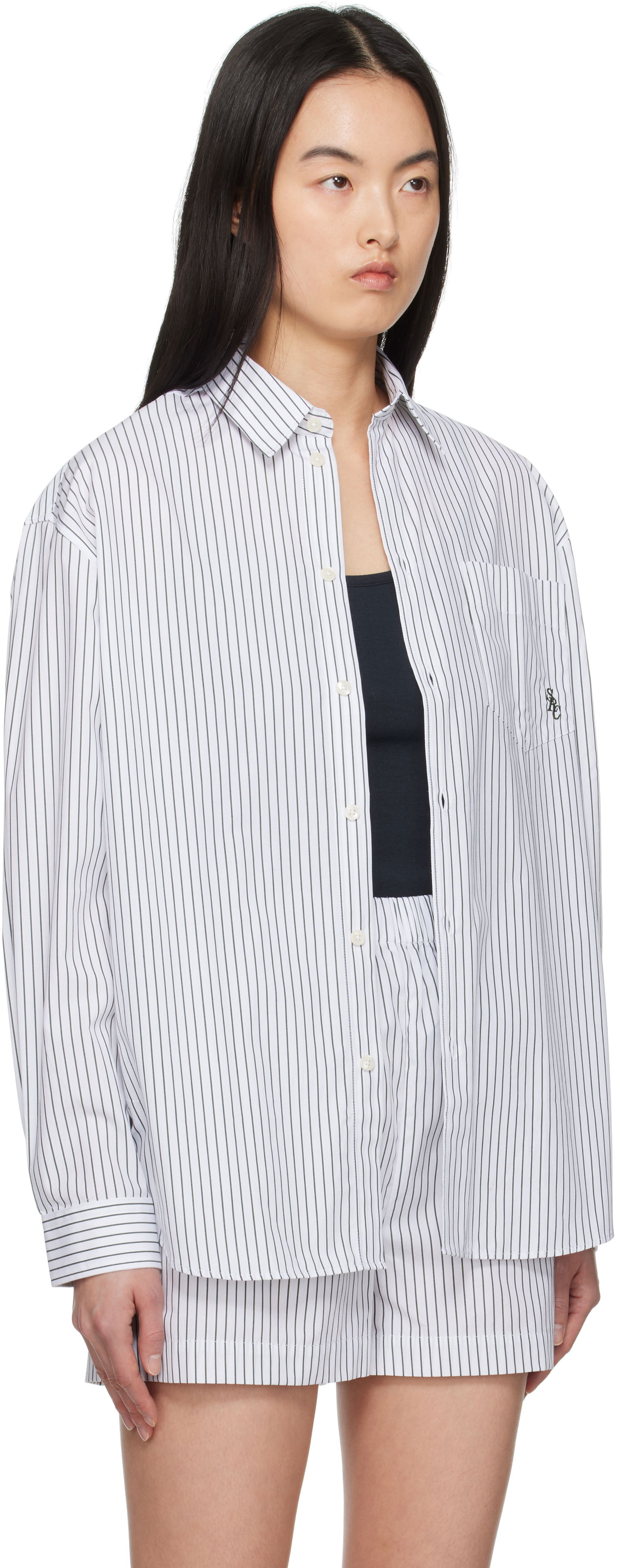 Košeľa Sporty & Rich Sporty & Rich Oversized Pinstriped Shirt Biela | SI006606302ST71, 1