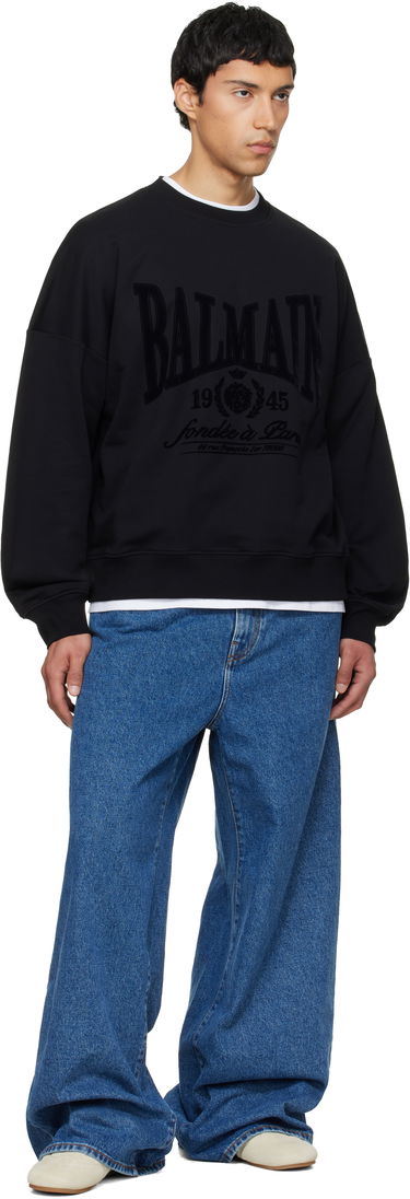 Mikina Balmain Printed 1945 Crest Cotton Sweatshirt Čierna | GH1JS191GF46, 3