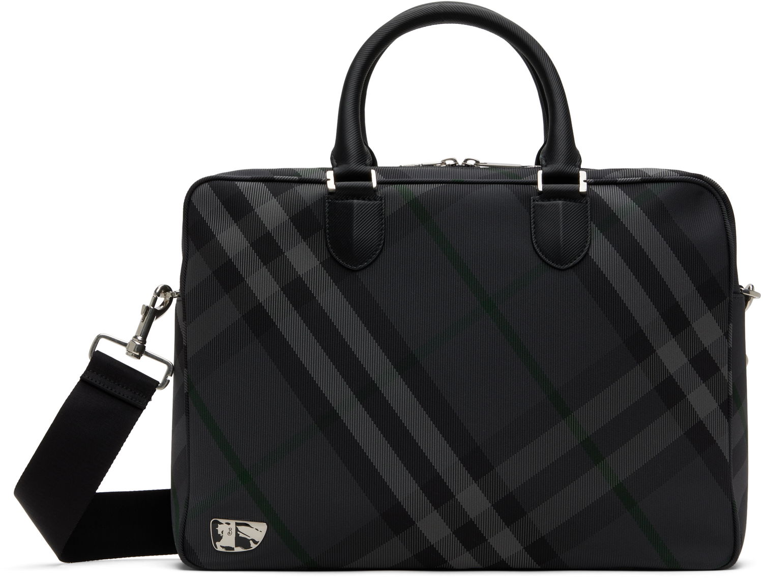 Taška cez rameno Burberry Grid Check Briefcase Čierna | 8097348, 0
