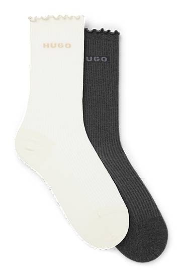 Ponožky BOSS Two-pack of regular-length ribbed socks with lettuce cuff Rôznofarebný | 50543178