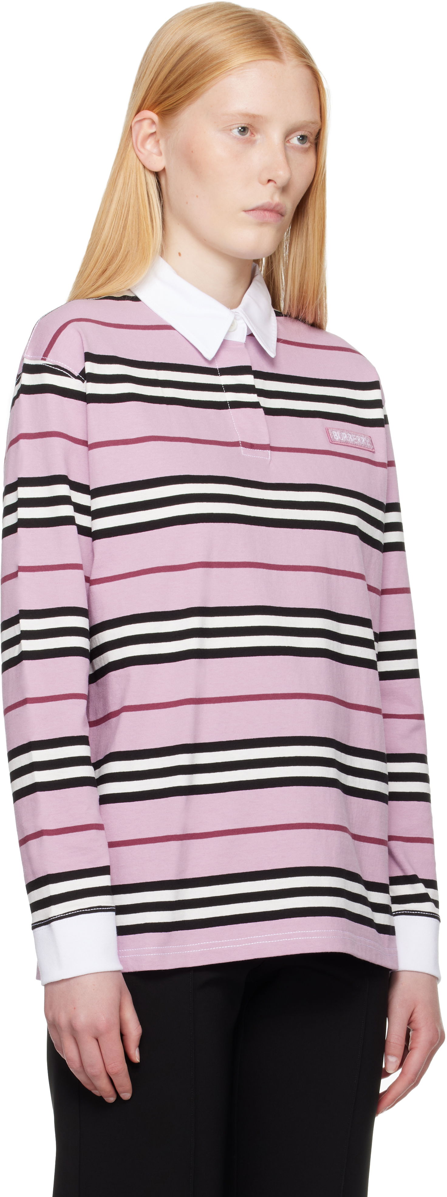 Polo tričko Burberry Burberry Long Sleeve Striped Polo Ružová | 8106581, 1