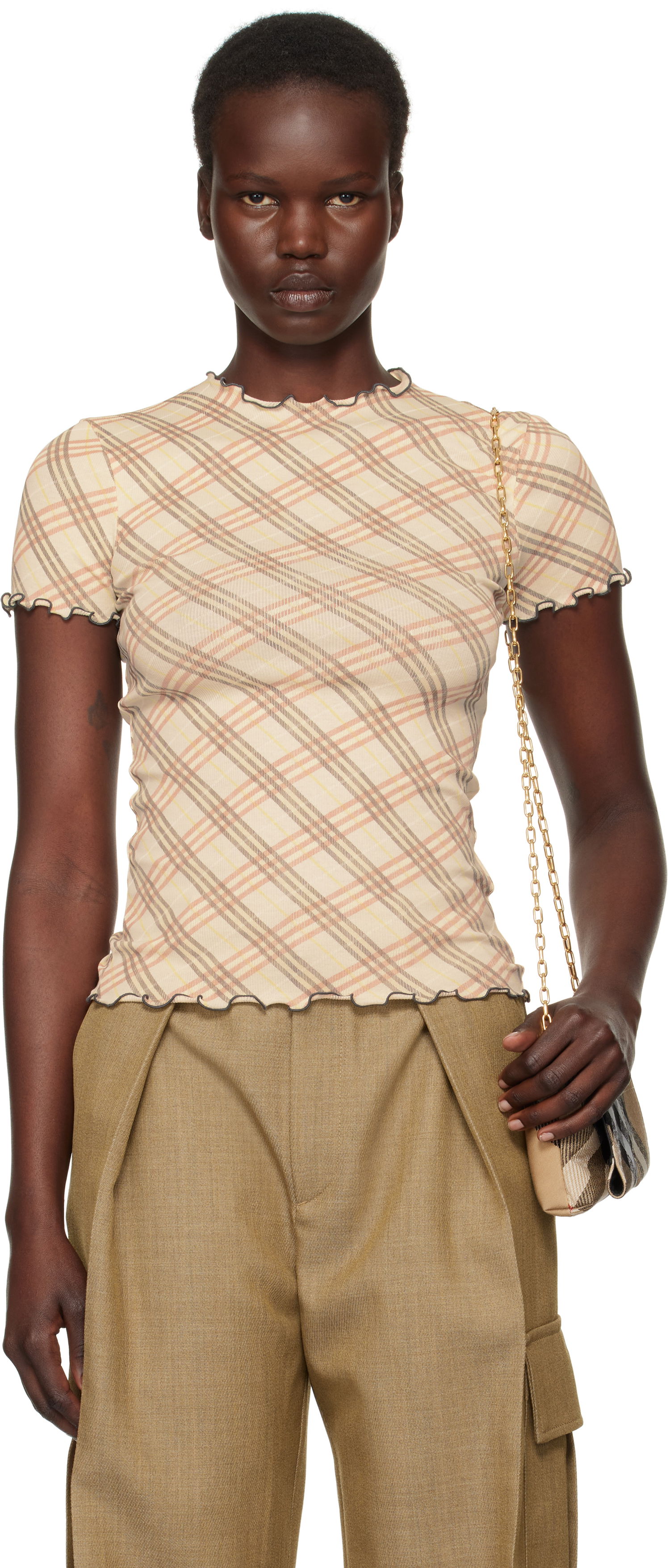 Tričko Burberry Check Stretch Cotton T-Shirt Béžová | 8101025, 0