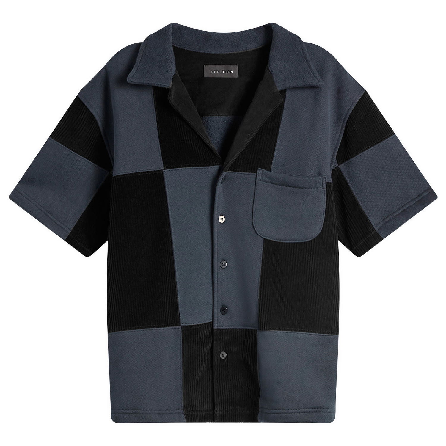 Košeľa LES TIEN Patchwork Corduroy Short Sleeve Cuban Shirt Rôznofarebný | PW-2071-FBPTWK, 0